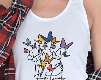 Camiseta de tirantes con estampado de mariposas: una sutil camiseta feminista anti-Trump