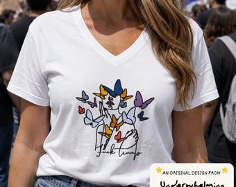 Butterfly Feminist V-Neck T-Shirt | Hidden Political Message Graphic Tee