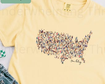 Pro Immigrant USA Map Tee, Comfort Colors Boxy Fit, Unity Pride Shirt