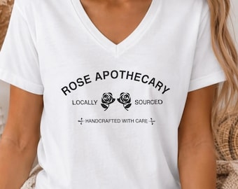 Rose Apothecary V-Neck Tee | Schitts Creek Inspired, Soft Cotton Shirt