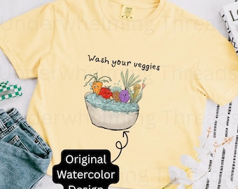 Wash Your Veggies -  Women's Boxy Tee, Funny Tshirt, Retro Food Shirt, Summer Shirts
