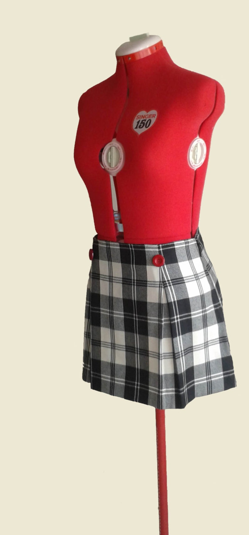 Wool Plaid Skirt Black/&White