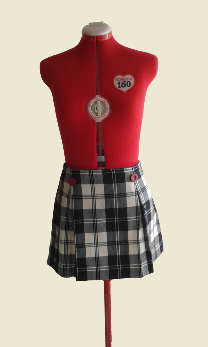 Wool Plaid Skirt Black/&White