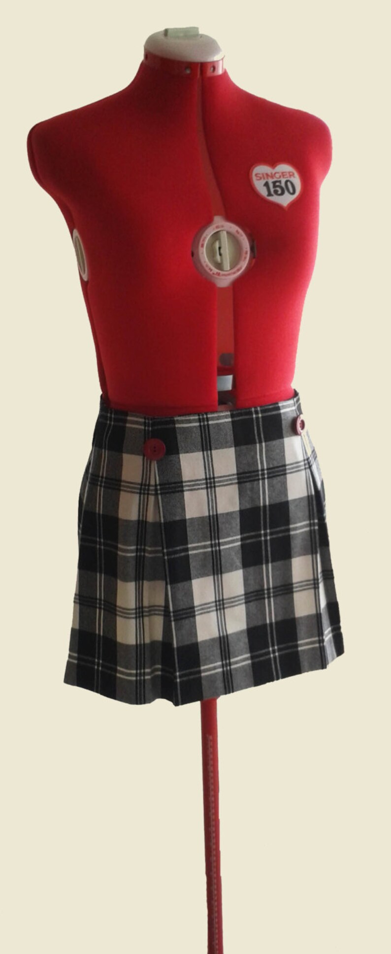 Wool Plaid Skirt Black/&White