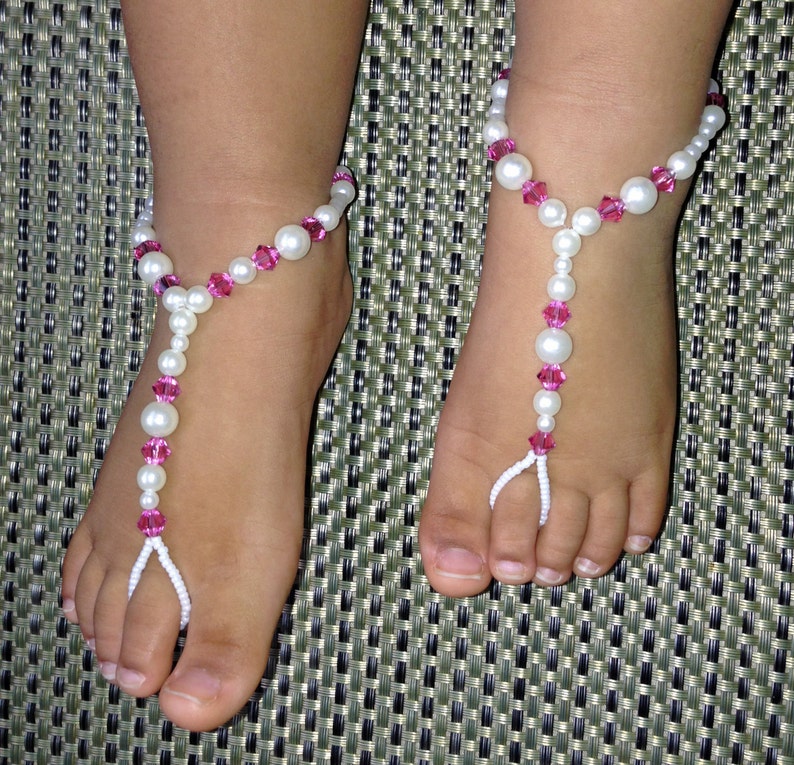 Pink Crystal Baby Barefoot Sandals Flower Girl Barefoot Etsy