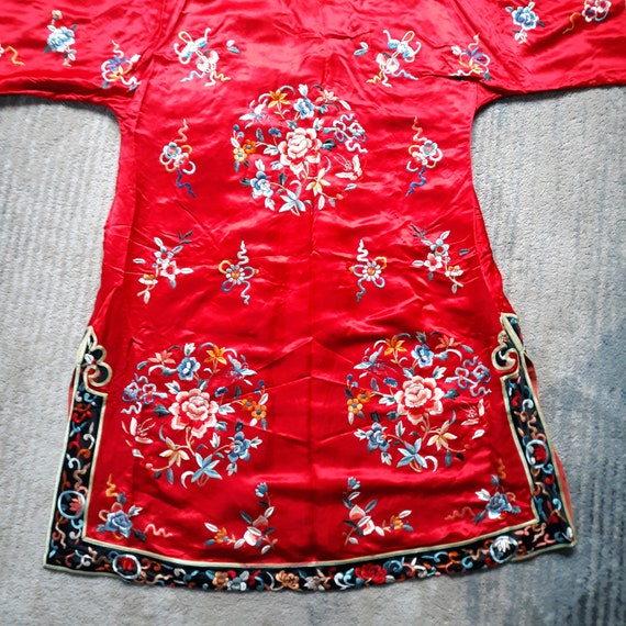 Silk Embroidered Satin Robe, Vintage Kimono Style… - image 7