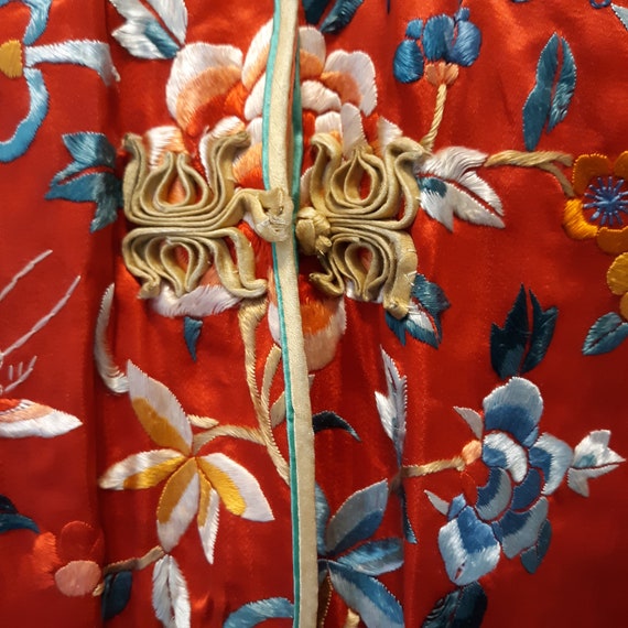 Silk Embroidered Satin Robe, Vintage Kimono Style… - image 4