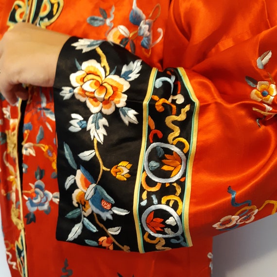 Silk Embroidered Satin Robe, Vintage Kimono Style… - image 6
