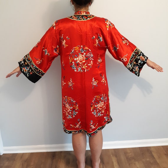 Silk Embroidered Satin Robe, Vintage Kimono Style… - image 2