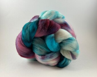 Turquoise and plum plying pair-2 oz Hand Dyed Merino Roving