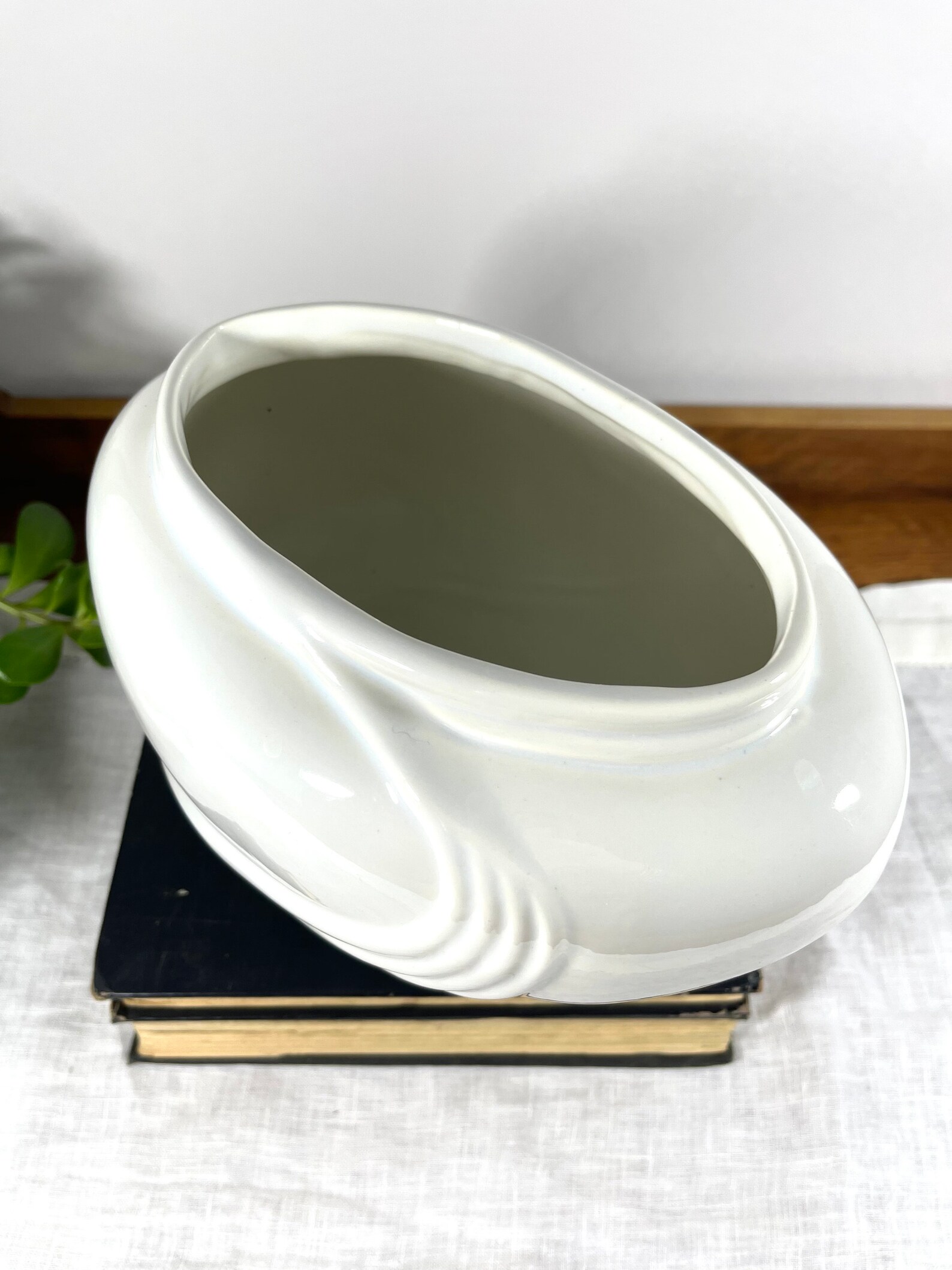 Vintage 80's White Oval Flower Vase Ceramic Oblong Art Etsy