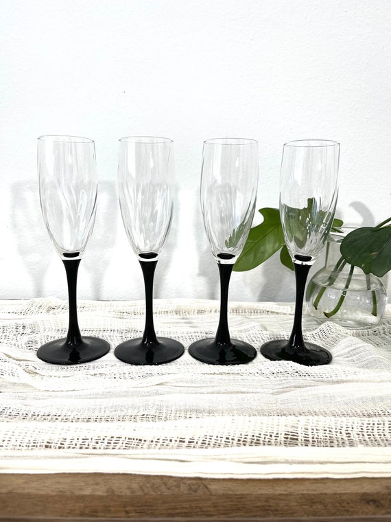 Assorted Vintage Black Stemmed Wine and Champagne Glasses Assorted Vintage Black Stemmed Wine and Champagne Glasses