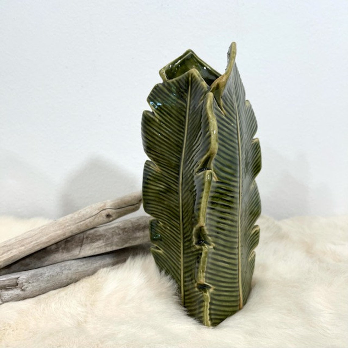 Ceramic Palm Leaf Vase ThreeSided Tropical Banana Leaf Vase Etsy