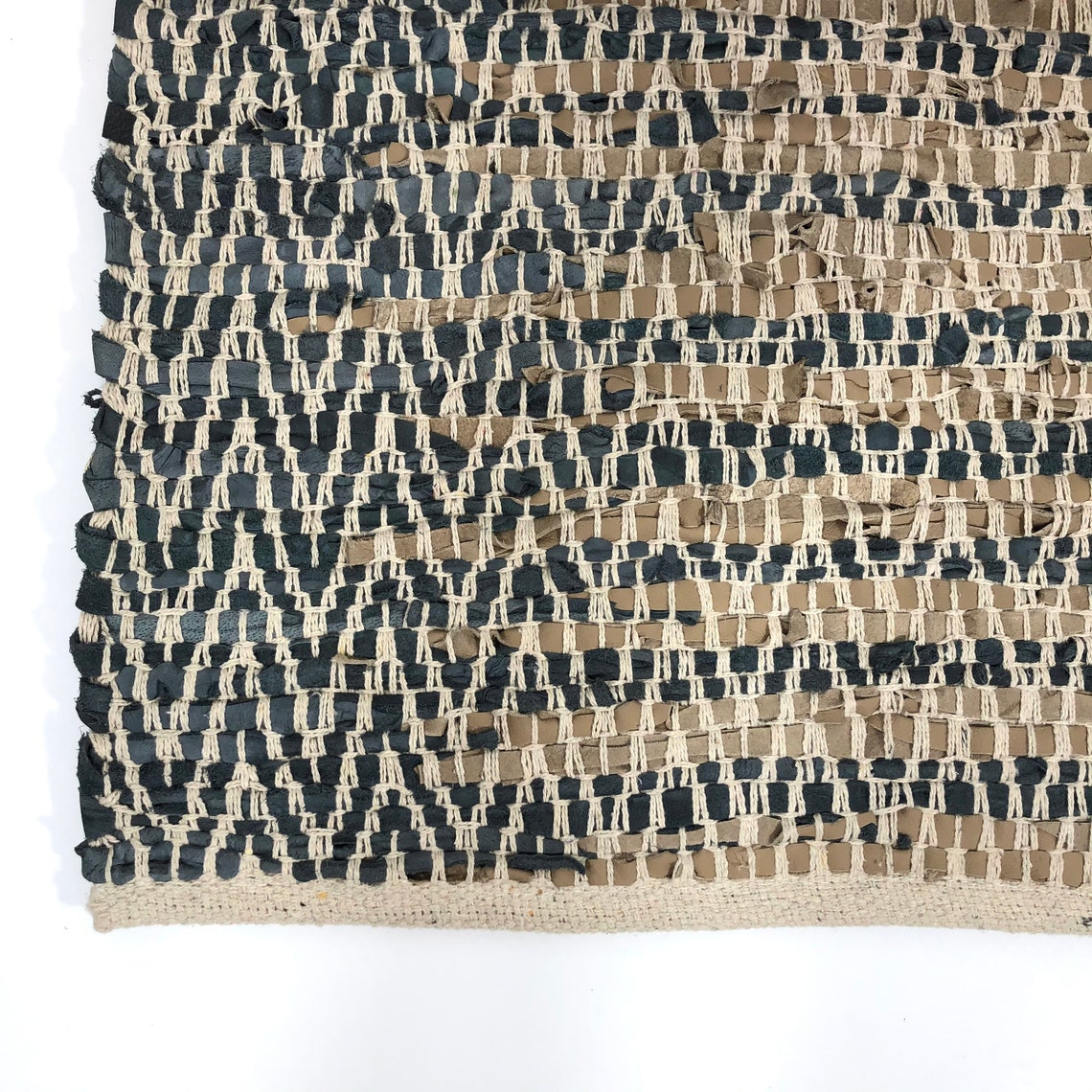 Chevron Patterned Leather Rag Rug 24 X 36 Etsy