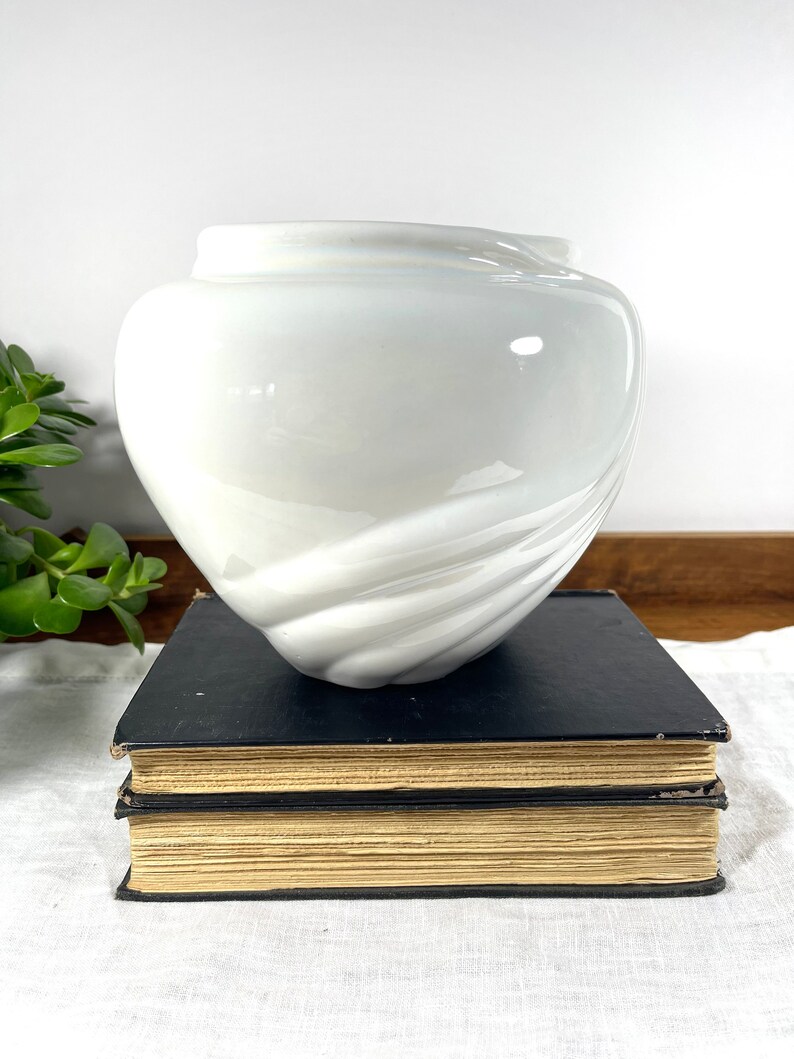 Vintage 80's White Oval Flower Vase Ceramic Oblong Art Etsy