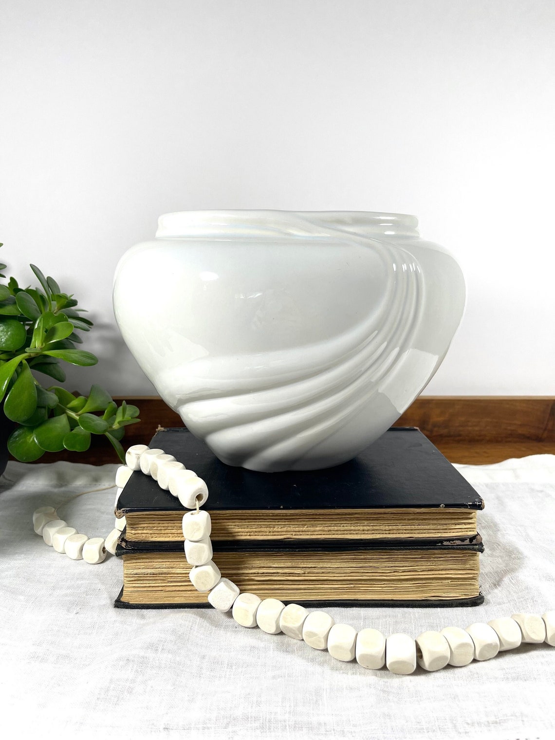 Vintage 80's White Oval Flower Vase Ceramic Oblong Art Etsy