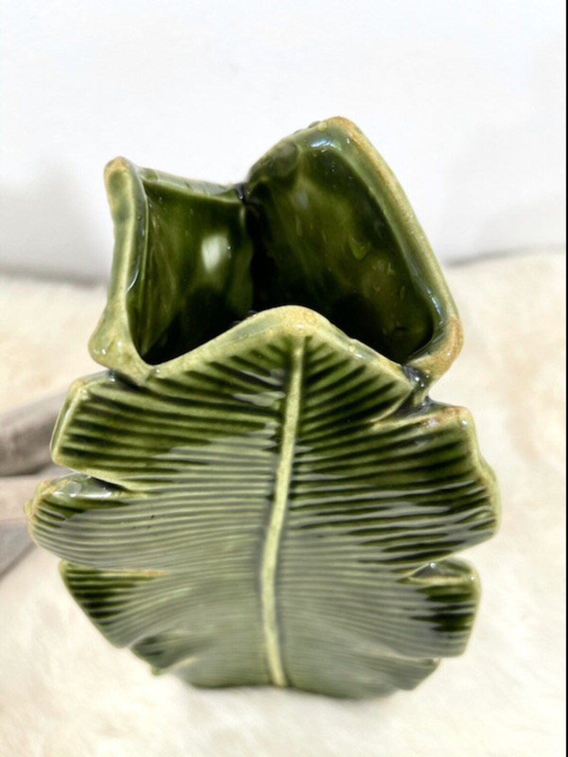 Ceramic Palm Leaf Vase Threesided Tropical Banana Leaf Vase Etsy