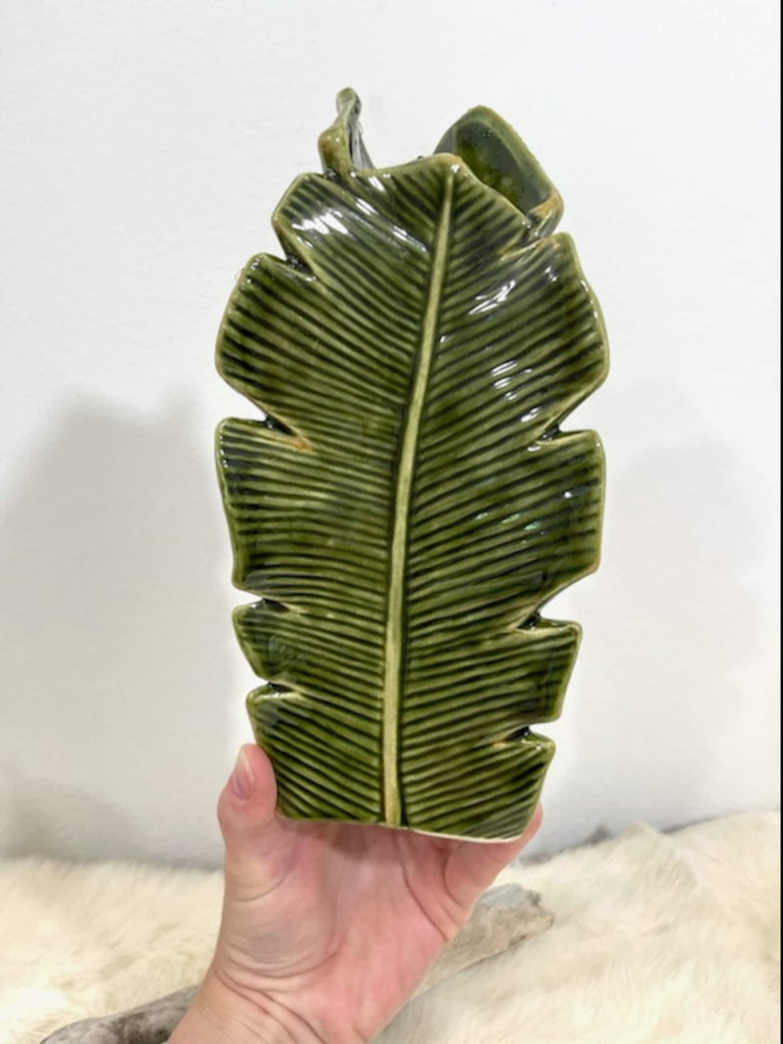 Ceramic Palm Leaf Vase Threesided Tropical Banana Leaf Vase Etsy