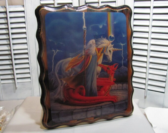 Sue Dawe Art Stormchaser Wizard Dragon Unicorn Resin Wall Plaque ...