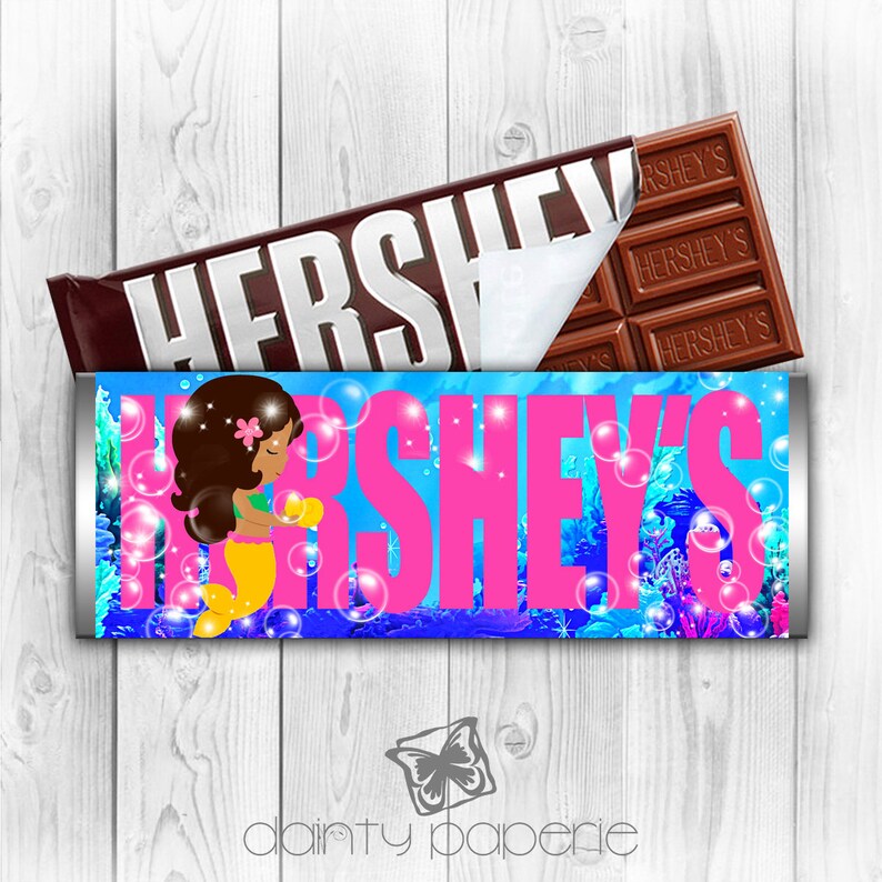 Printable Digital Download Personalized Candy Candy Wrappers Mermaid Inspired Hershey Bar