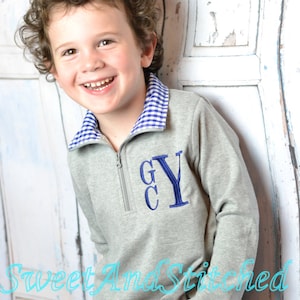 Boys Monogrammed sweatshirt, pullover, or quarter zip jacket, monogrammed toddler jacket, boys fall monogram sweatshirt image 1