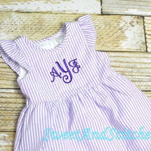 Monogrammed Seersucker Easter dress, toddler dress, baby girl easter dress personalized, Summer outfit, Baby Girl Beach Outfit image 1