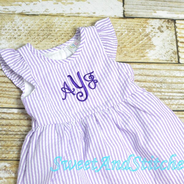 Monogrammed Seersucker Easter dress, toddler dress, baby girl easter dress personalized, Summer outfit, Baby Girl Beach Outfit