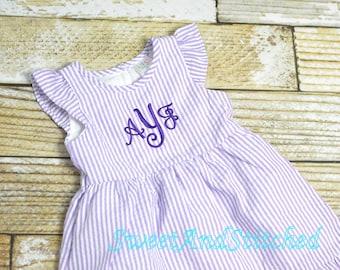 Monogrammed Seersucker Easter dress, toddler dress, baby girl easter dress personalized, Summer outfit, Baby Girl Beach Outfit