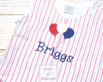 Monogrammed Boys red white and blue romper, Boys 4th of July Outfit, patriotic birthday outfit, jon jon, toddler patriotic birthday