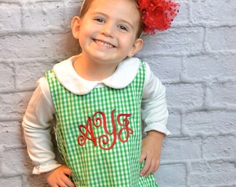 Girls monogrammed Christmas dress, jumper style toddler Christmas outfit