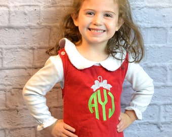 Girls Christmas dress - Monogrammed Christmas dress- Corduroy Christmas jumper - Christmas ornament dress, 1st Christmas outfit jumper dress