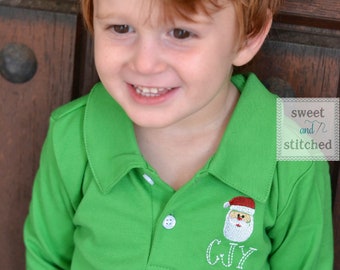 Boys Monogrammed santa shirt, monogrammed Christmas dress shirt, Christmas outfit, monogrammed shirt for santa pictures