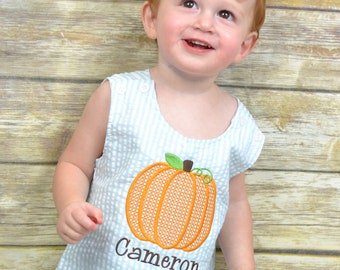 Monogrammed Boys Pumpkin Romper, Boys Halloween, Fall, Thanksgiving Outfit, Personalized baby boy pumpkin outfit, pumpkin jon jon