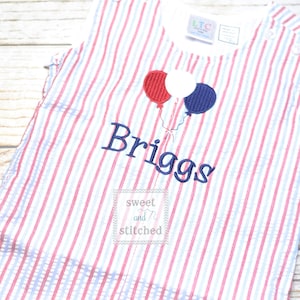 Monogrammed Boys red white and blue romper, Boys 4th of July Outfit, patriotic birthday outfit, jon jon, toddler patriotic birthday
