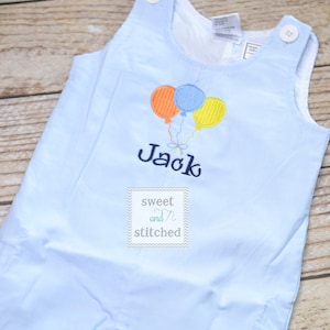 Personalized Boys Corduroy Birthday outfit with balloon birthday design and name - Baby Boy cake smash Outfit, Birthday overalls,