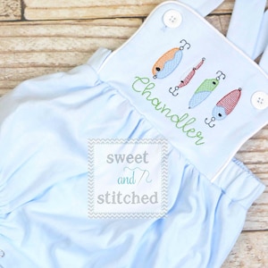 Monogrammed baby boy fishing romper, fishing birthday outfit, fishing themed cake smash outfit, birthday outfit