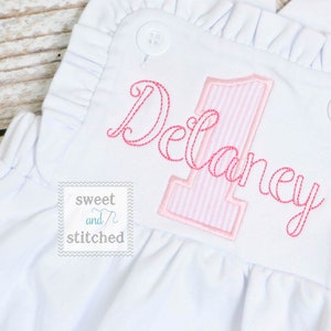 Monogrammed baby girl cake smash outfit with 1 and name, girls birthday bubble outfit, 1st birthday cake smash outfit, Girls birthday outfit