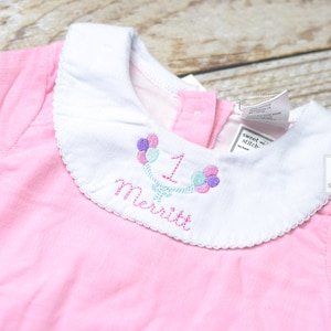 Baby girl monogrammed bishop bubble in pink corduroy, 1st birthday outfit, balloon cake smash outfit, monogrammed baby girl outfit
