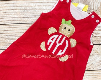 Girls Christmas Gingerbread dress - Monogrammed Christmas Gingerbread jumper dress- Corduroy Christmas jumper