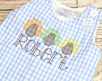 Personalized Boys thanksgiving outfit with turkeys and name - Baby Boy thanksgiving Outfit, turkey overalls