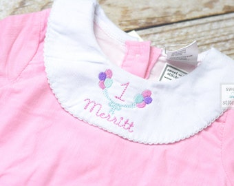 Baby girl monogrammed bishop bubble in pink corduroy, 1st birthday outfit, balloon cake smash outfit, monogrammed baby girl outfit