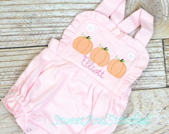 Monogrammed girls pumpkin outfit, girls pumpkin birthday bubble cake smash outfit, 1st birthday cake smash pumpkin outfit