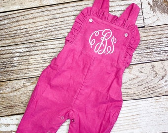 Baby girl monogrammed fall Corduroy outfit, Pink monogrammed overalls, girls Christmas outfit, baby girl valentine's outfit