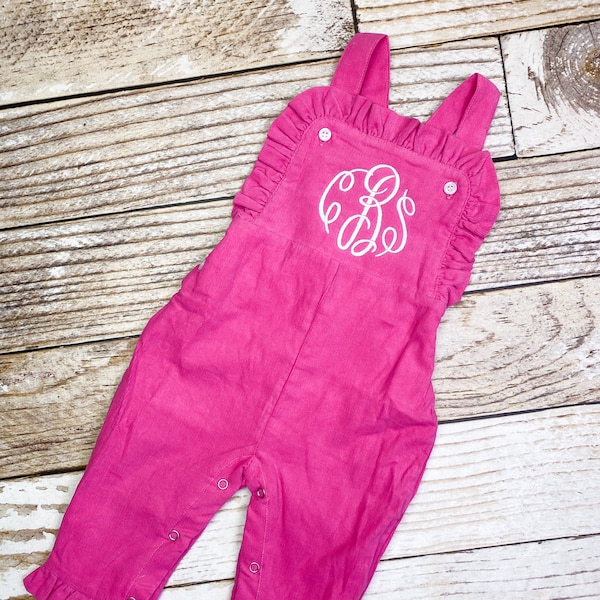 Baby girl monogrammed fall Corduroy outfit, Pink monogrammed overalls, girls Christmas outfit, baby girl valentine's outfit