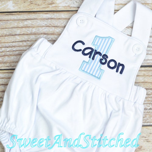 Monogrammed Baby Boy Birthday Romper Personalized Boys Etsy