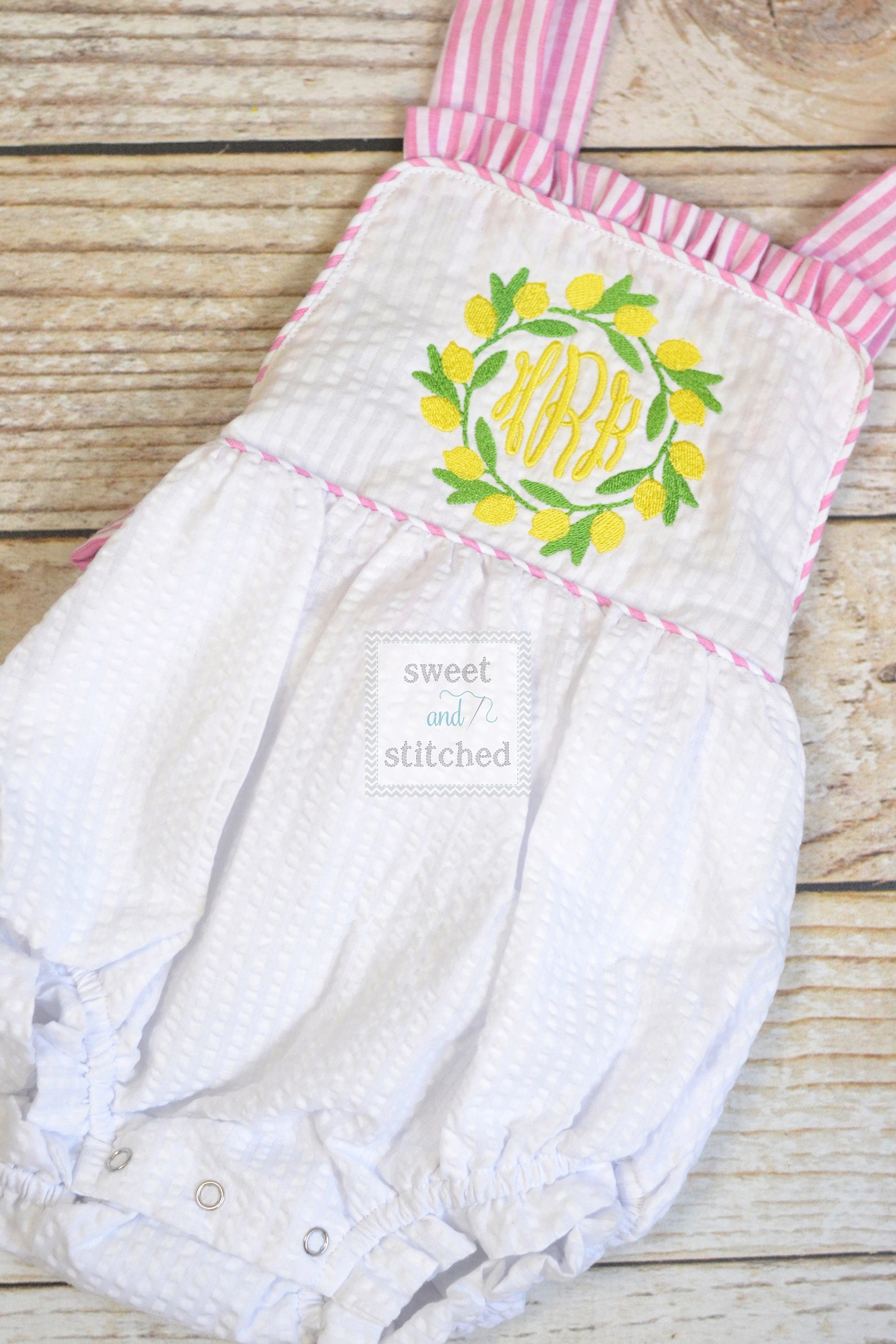 Sal & Pimenta Girls Bubble - Blue Lemonade with Yellow Lemons Embroidery main image 1
