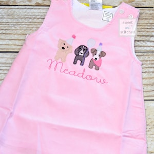 Baby girl monogrammed dog birthday jumper dress, monogrammed dog birthday party outfit, puppy birthday cake smash