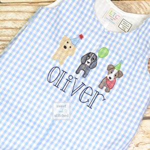 Personalized Baby Boy dog themed birthday outfit - Baby Boy puppy 1st birthday Outfit, birthday dog overalls