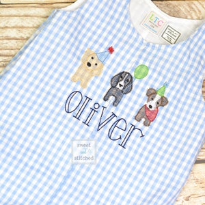 Personalized Baby Boy dog themed birthday outfit - Baby Boy puppy 1st birthday Outfit, birthday dog overalls