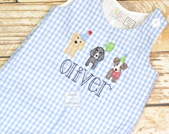 Personalized Baby Boy dog themed birthday outfit - Baby Boy puppy 1st birthday Outfit, birthday dog overalls